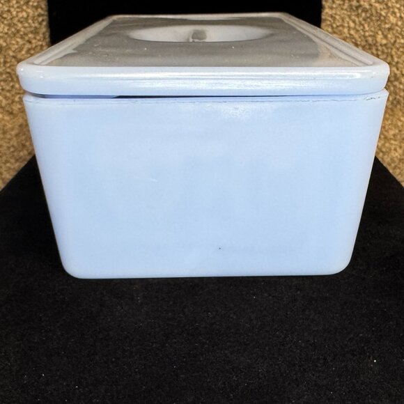 Vtg Jeannette Delphite blue Rectangular Refrigerator Dish With Lid MCM - 1463 - Picture 5 of 14